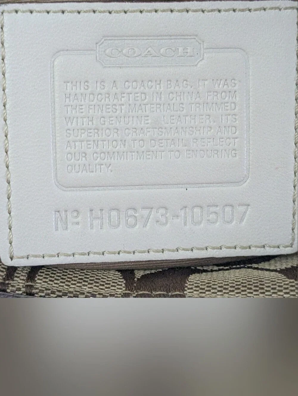 COACH Hamptons Signature Canvas Shoulder Bag Brown Monogram White Leather H0673